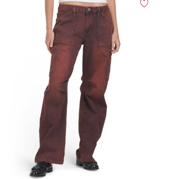 NEW MADDEN GIRL Barrel Leg Garment Dyed Jeans in ruby for women 7252j7 - Picture 1 of 5